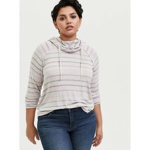 Torrid Ivory Multi Stripe Cowl Neck Hoodie